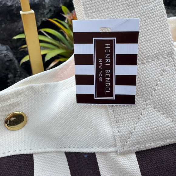 Henri Bendel Brown & White Canvas Stripe Tote 712 Fifth Avenue NYC - Picture 7 of 8